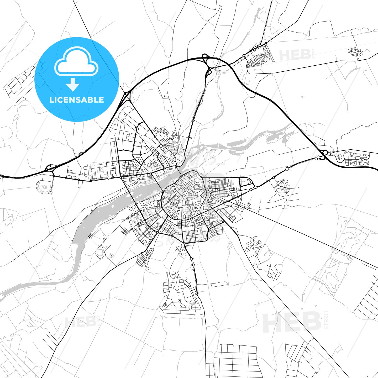 City map of Badajoz, Spain, light version
