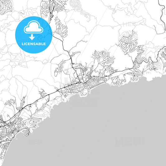 City map of Blanes–Pineda de Mar–Lloret de Mar, Spain, light version