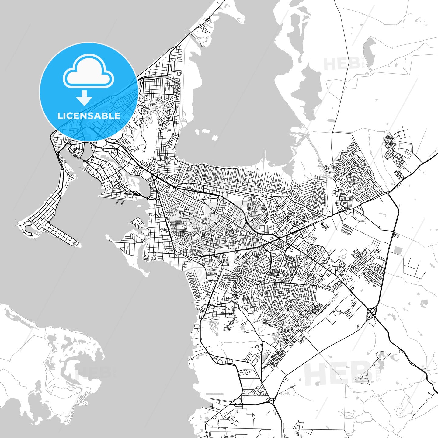 City map of Cartagena, Spain, light version