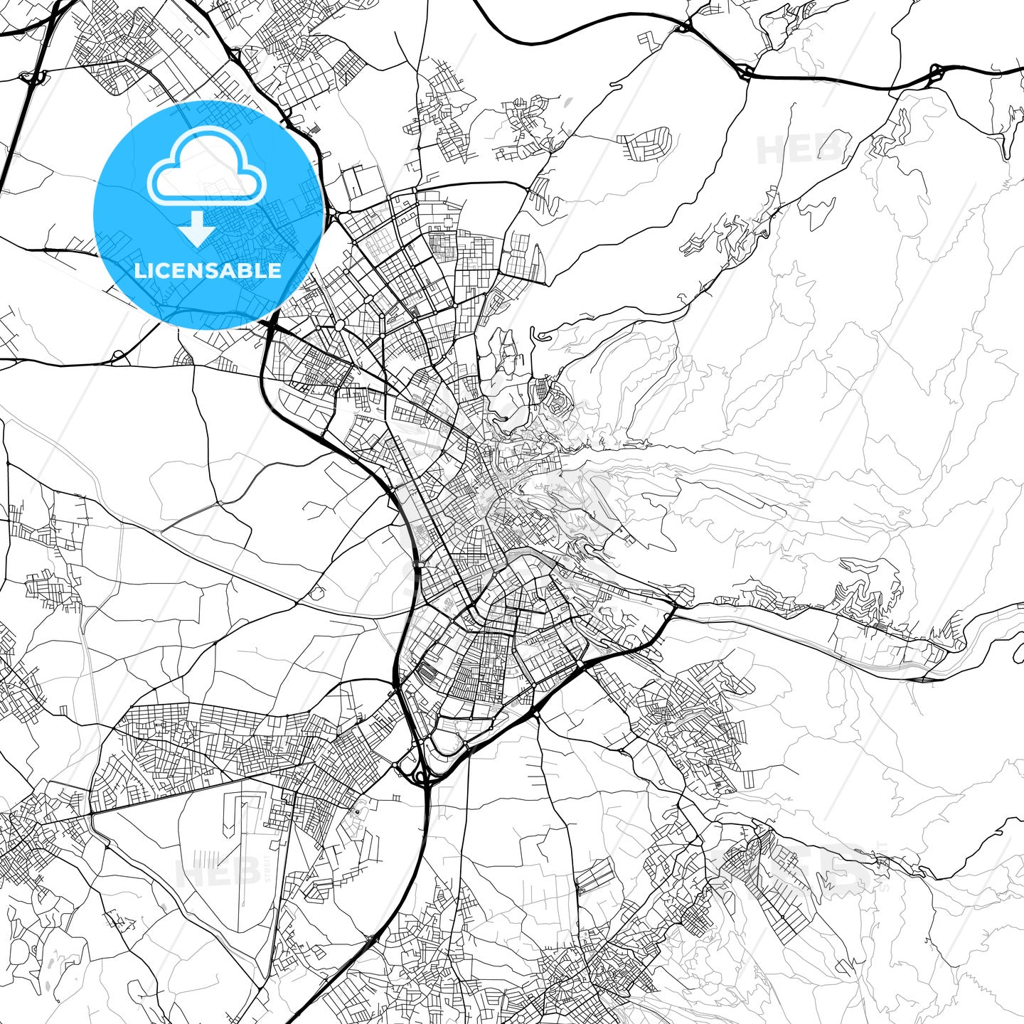 City map of Granada, Spain, light version