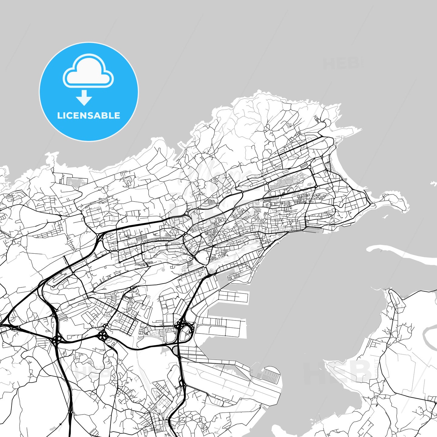 City map of Santander, Spain, light version