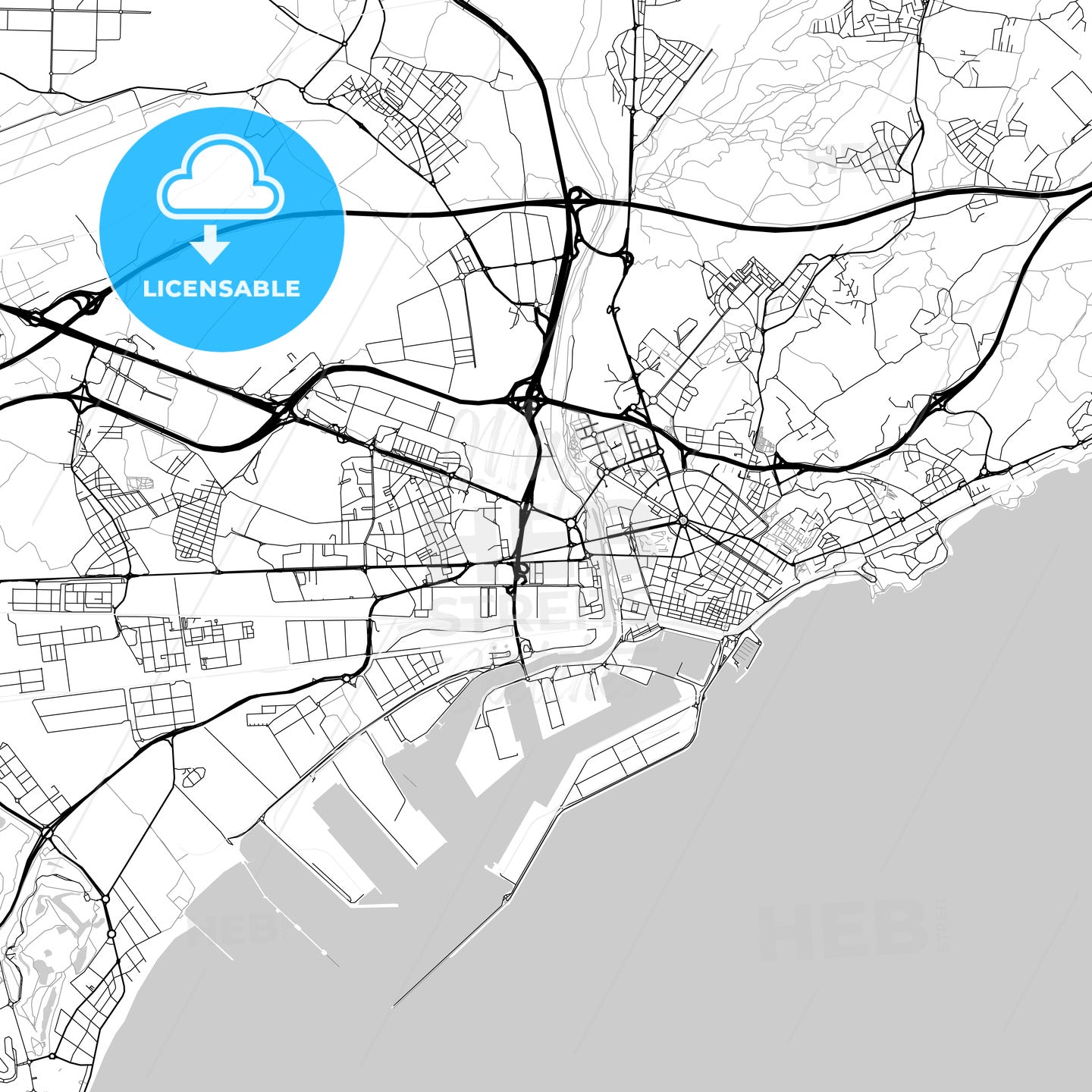 City map of Tarragona, Spain, light version