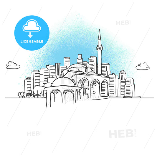 City skyline with historic mosque – instant download