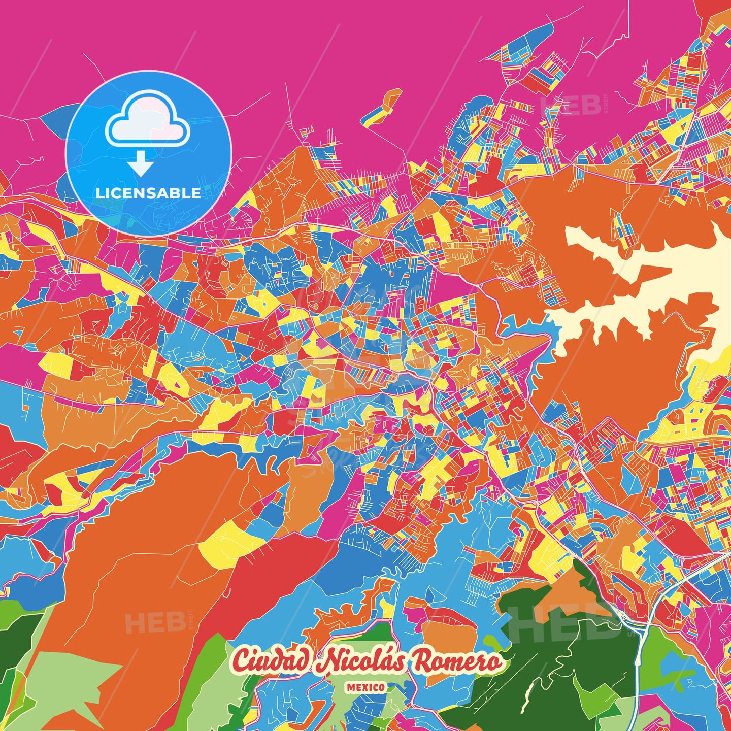 Ciudad Nicolás Romero, Mexico Crazy Colorful Street Map Poster Template - HEBSTREITS Sketches