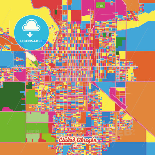 Ciudad Obregón, Mexico Crazy Colorful Street Map Poster Template - HEBSTREITS Sketches