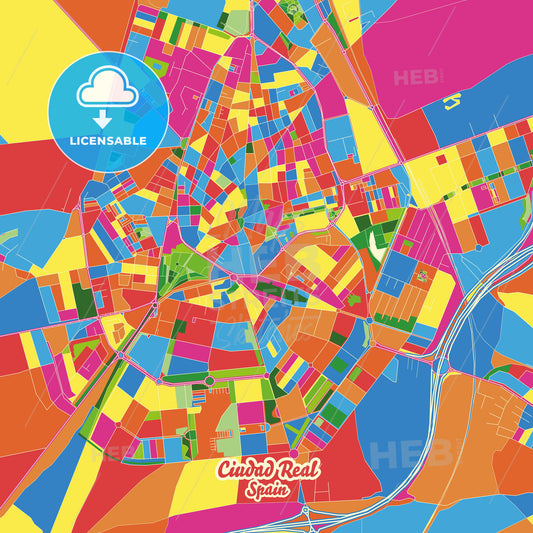 Ciudad Real, Spain Crazy Colorful Street Map Poster Template - HEBSTREITS Sketches