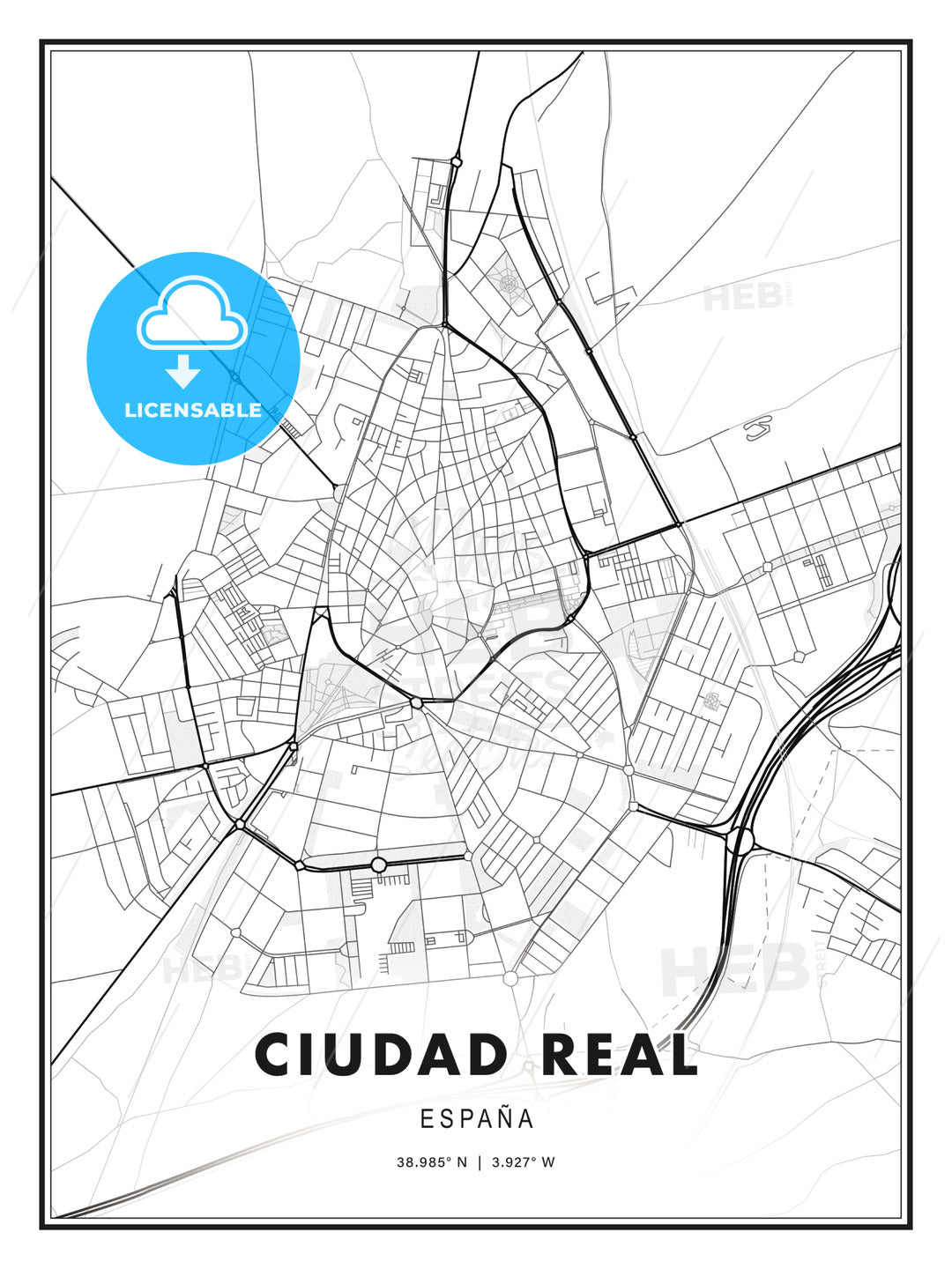 Ciudad Real, Spain, Modern Print Template in Various Formats - HEBSTREITS Sketches