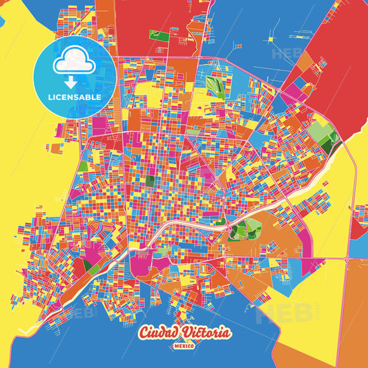 Ciudad Victoria, Mexico Crazy Colorful Street Map Poster Template - HEBSTREITS Sketches