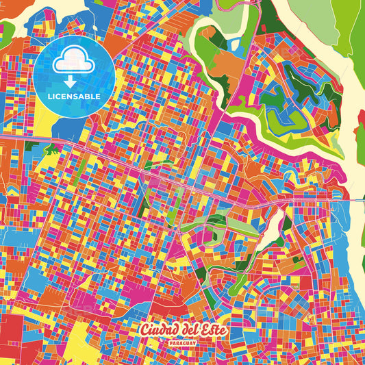 Ciudad del Este, Paraguay Crazy Colorful Street Map Poster Template - HEBSTREITS Sketches