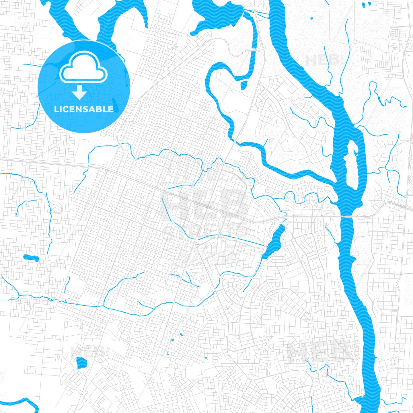 Ciudad del Este, Paraguay PDF vector map with water in focus
