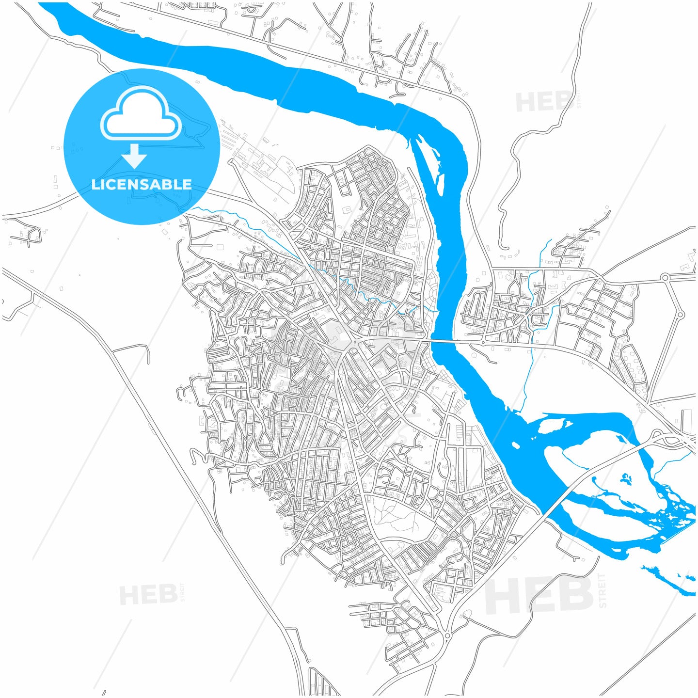 Cizre, Şırnak, Turkey, city map with high quality roads.