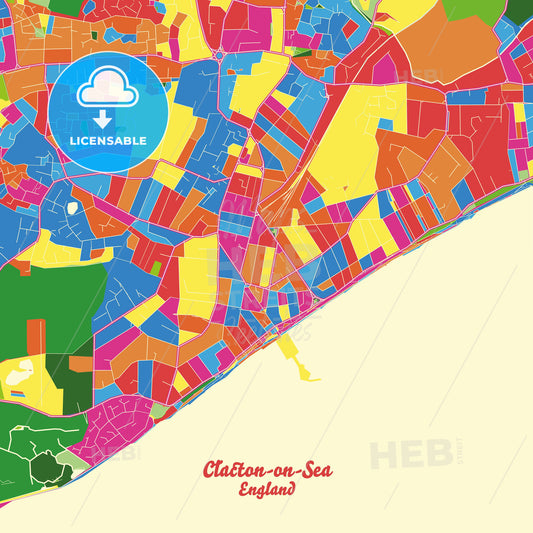 Clacton-on-Sea, England Crazy Colorful Street Map Poster Template - HEBSTREITS Sketches