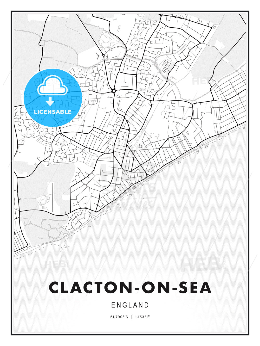 Clacton-on-Sea, England, Modern Map Print Template in Various Formats ...