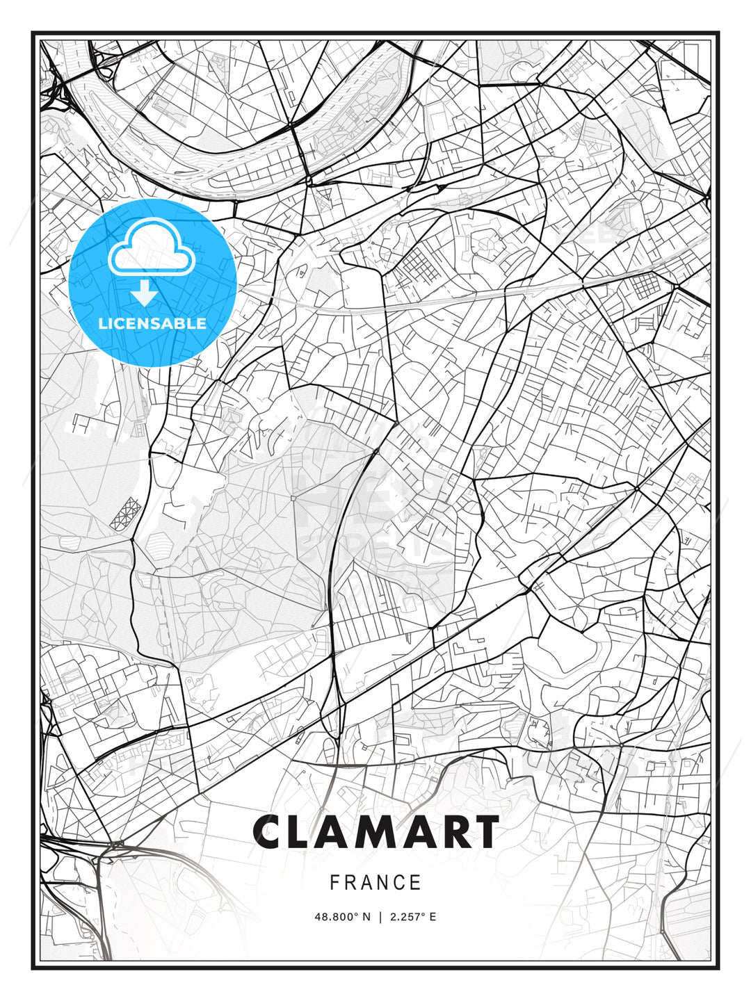 Clamart, France, Modern Print Template in Various Formats - HEBSTREITS Sketches