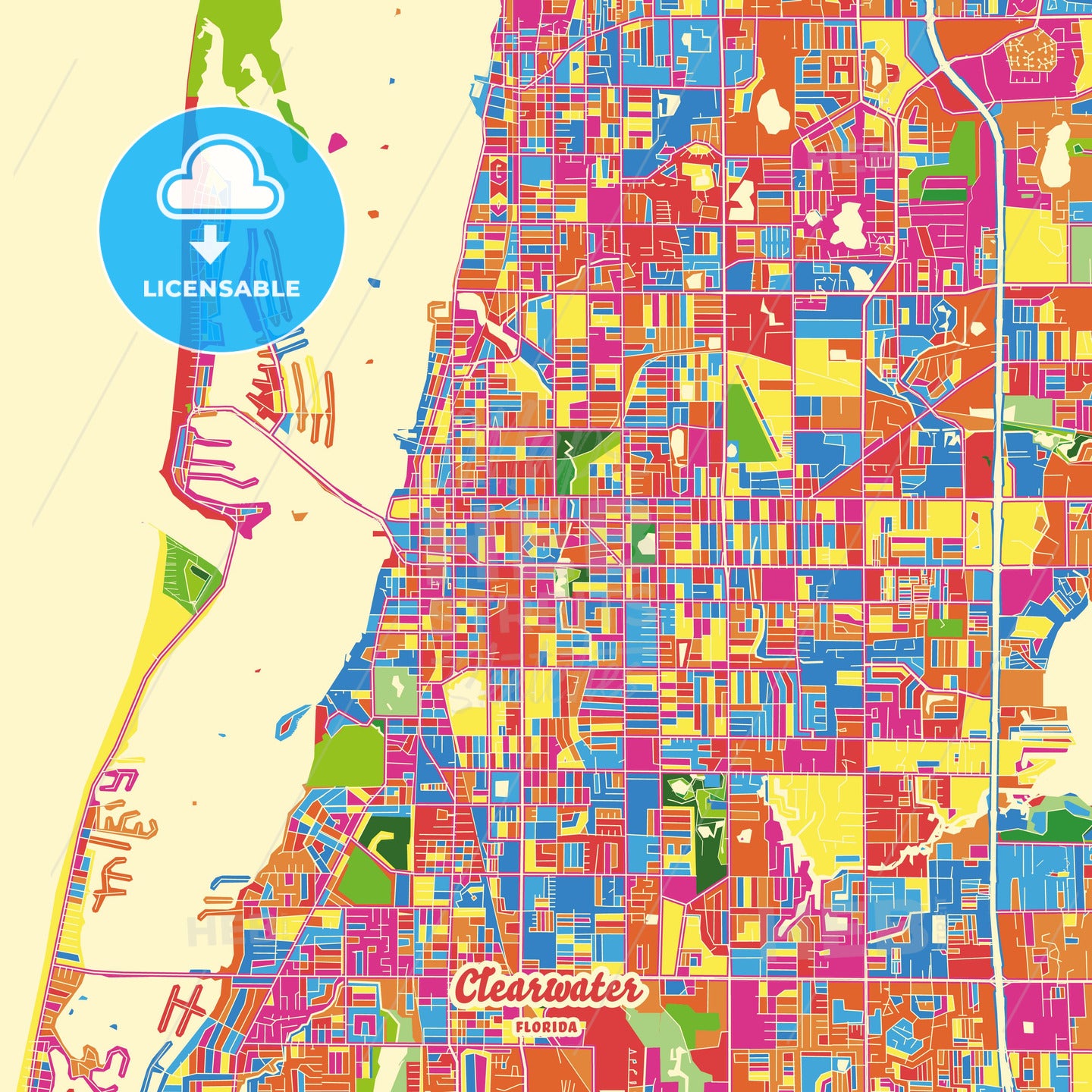 Clearwater, United States Crazy Colorful Street Map Poster Template - HEBSTREITS Sketches