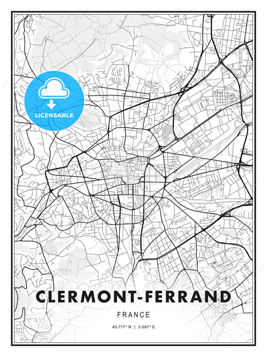 Clermont-Ferrand, France, Modern Print Template in Various Formats - HEBSTREITS Sketches