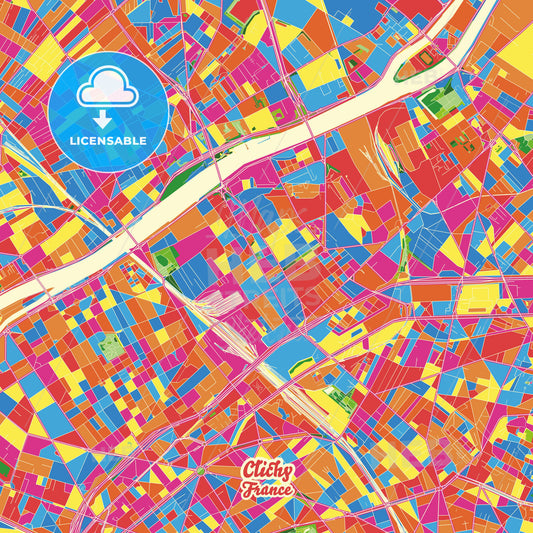Clichy, France Crazy Colorful Street Map Poster Template - HEBSTREITS Sketches