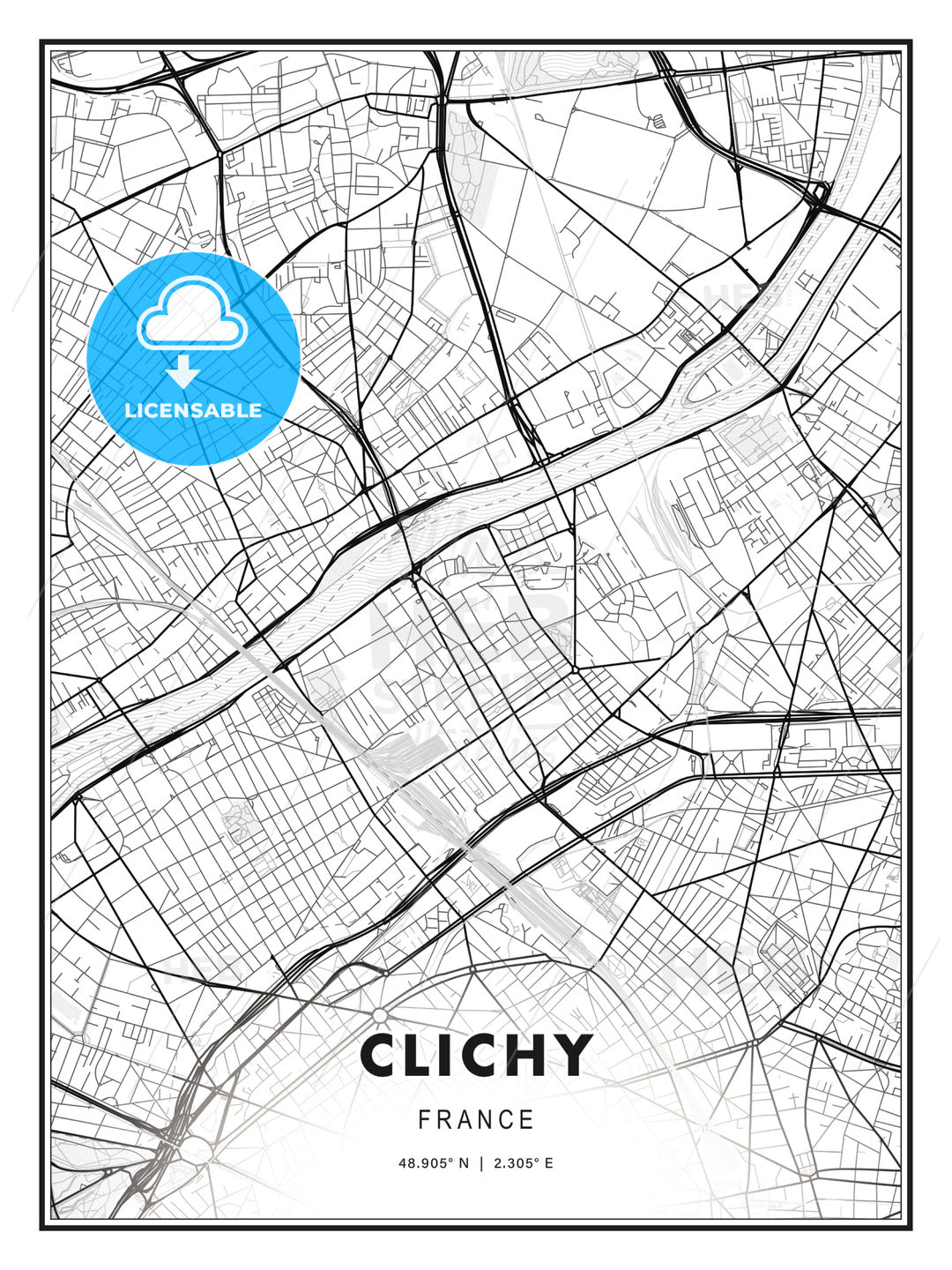 Clichy, France, Modern Print Template in Various Formats - HEBSTREITS Sketches