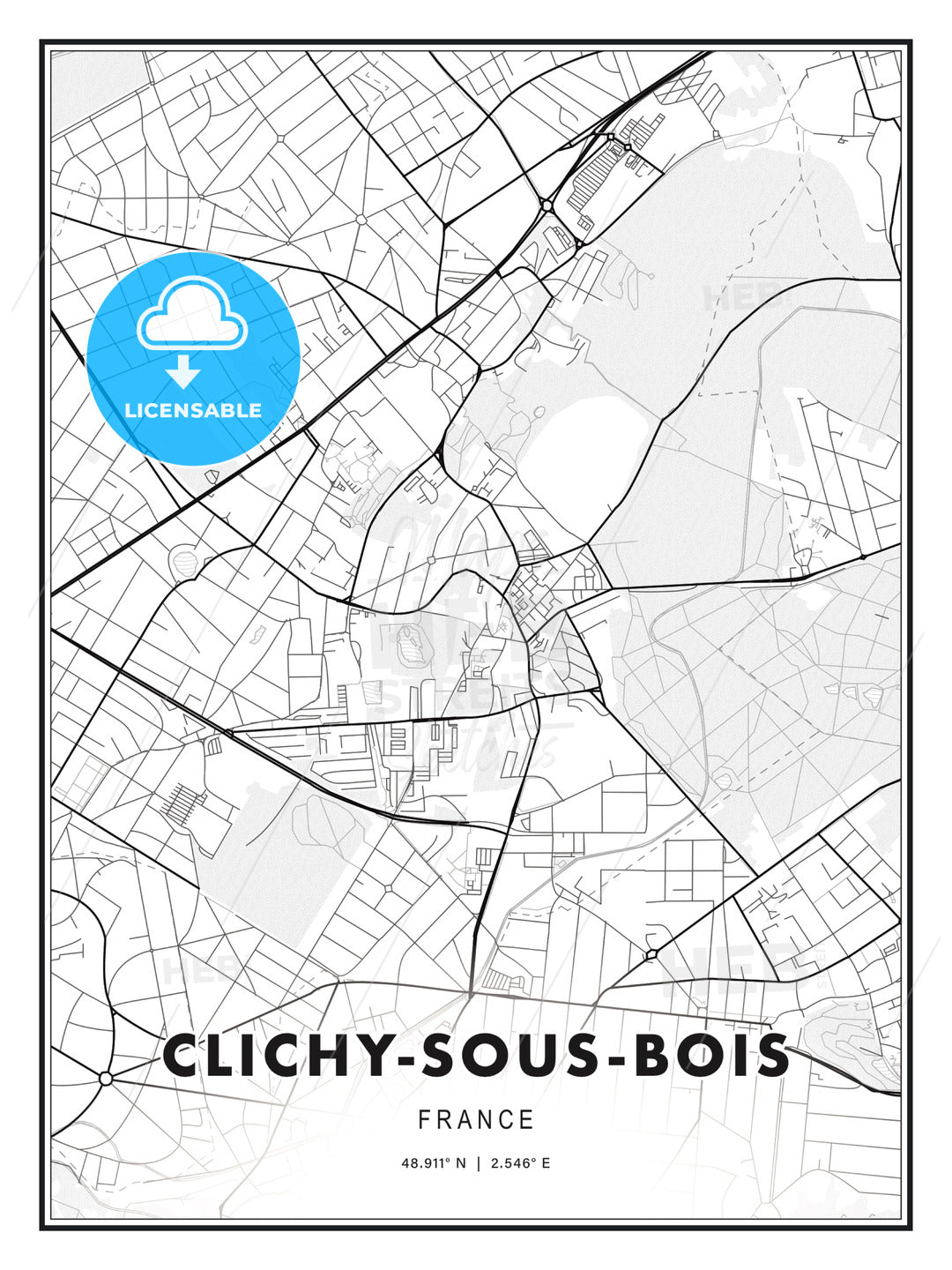 Clichy-sous-Bois, France, Modern Print Template in Various Formats - HEBSTREITS Sketches