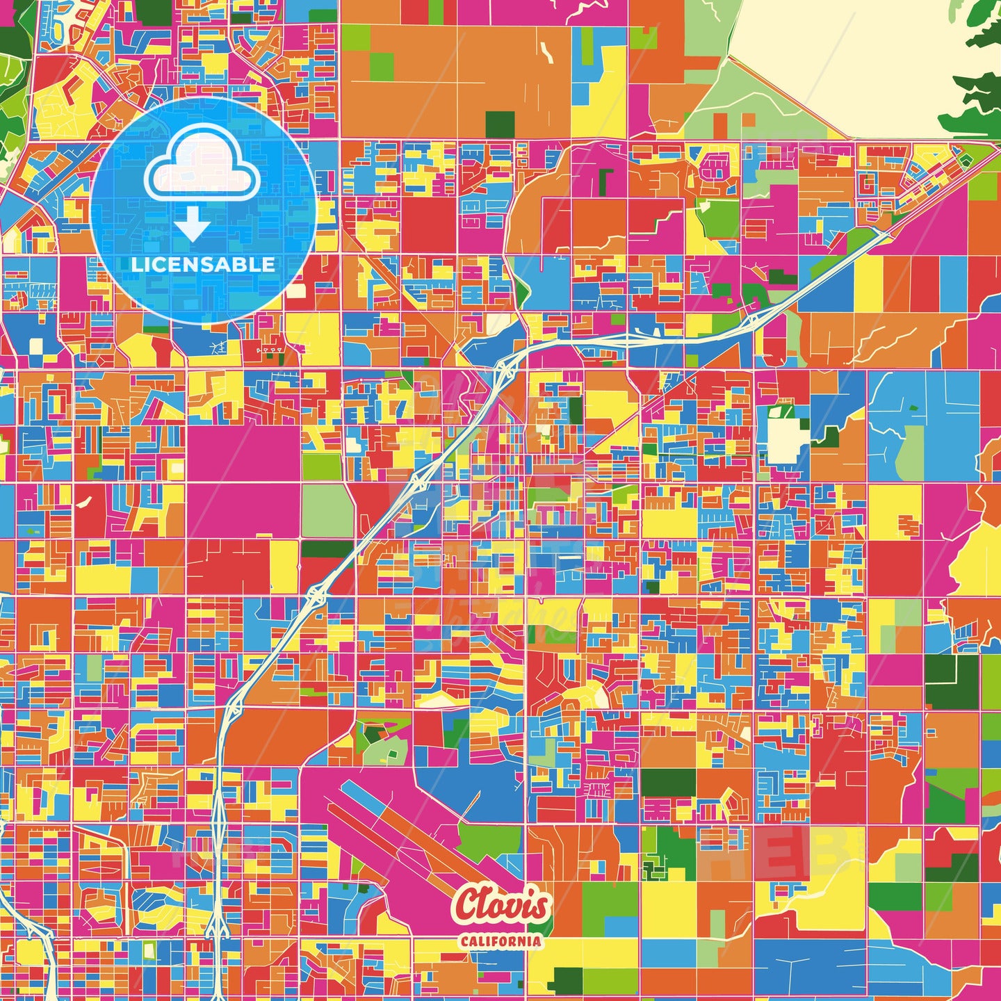 Clovis, United States Crazy Colorful Street Map Poster Template - HEBSTREITS Sketches