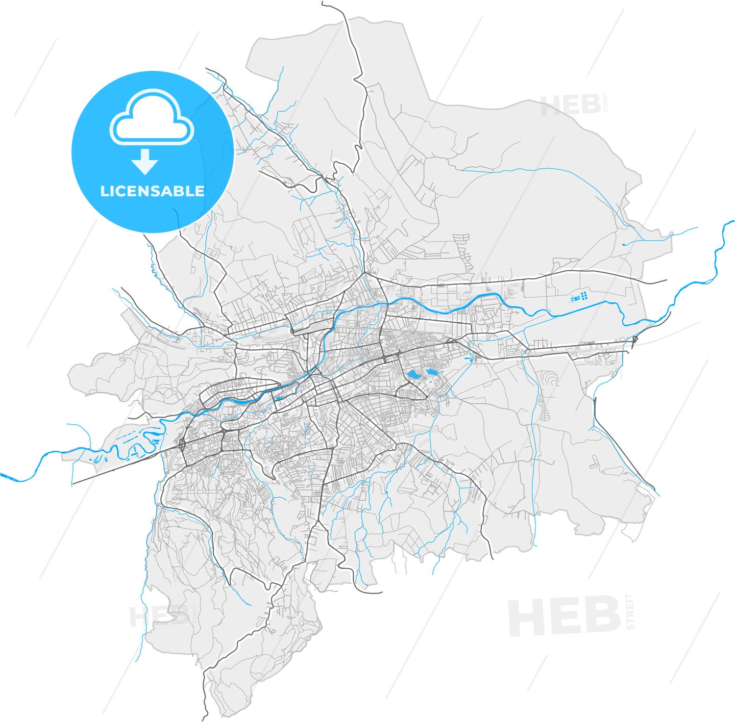 Cluj-Napoca, Cluj, Romania, high quality vector map