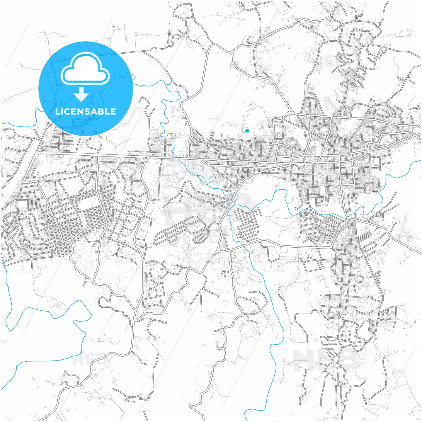 Cobán, Alta Verapaz, Guatemala, city map with high quality roads.