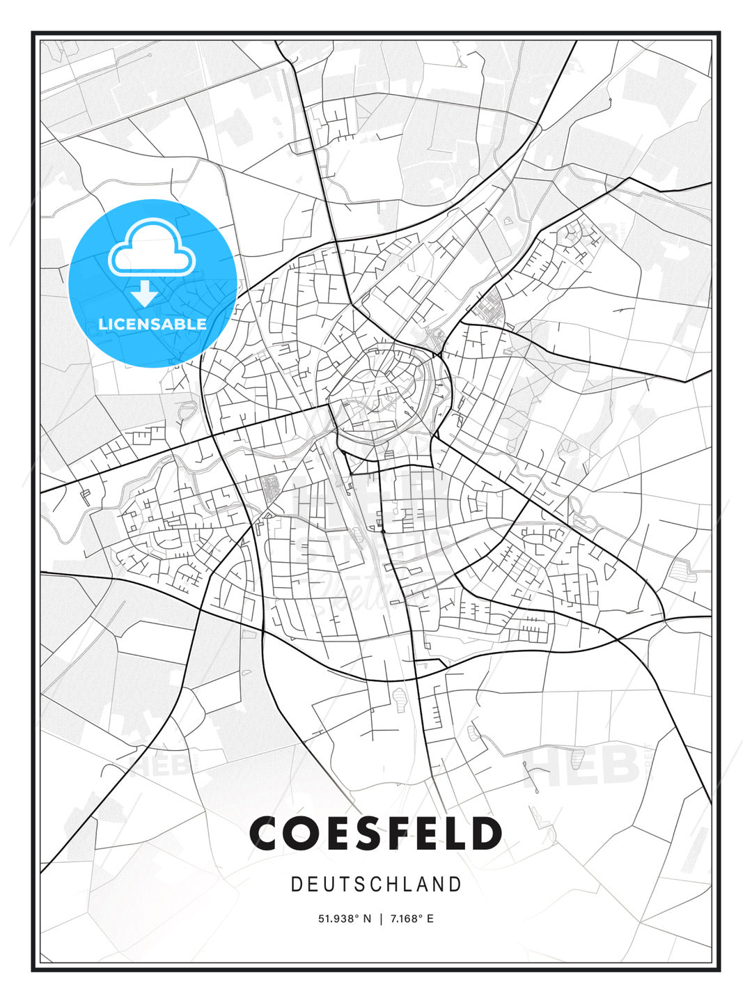 Coesfeld, Germany, Modern Print Template in Various Formats - HEBSTREITS Sketches