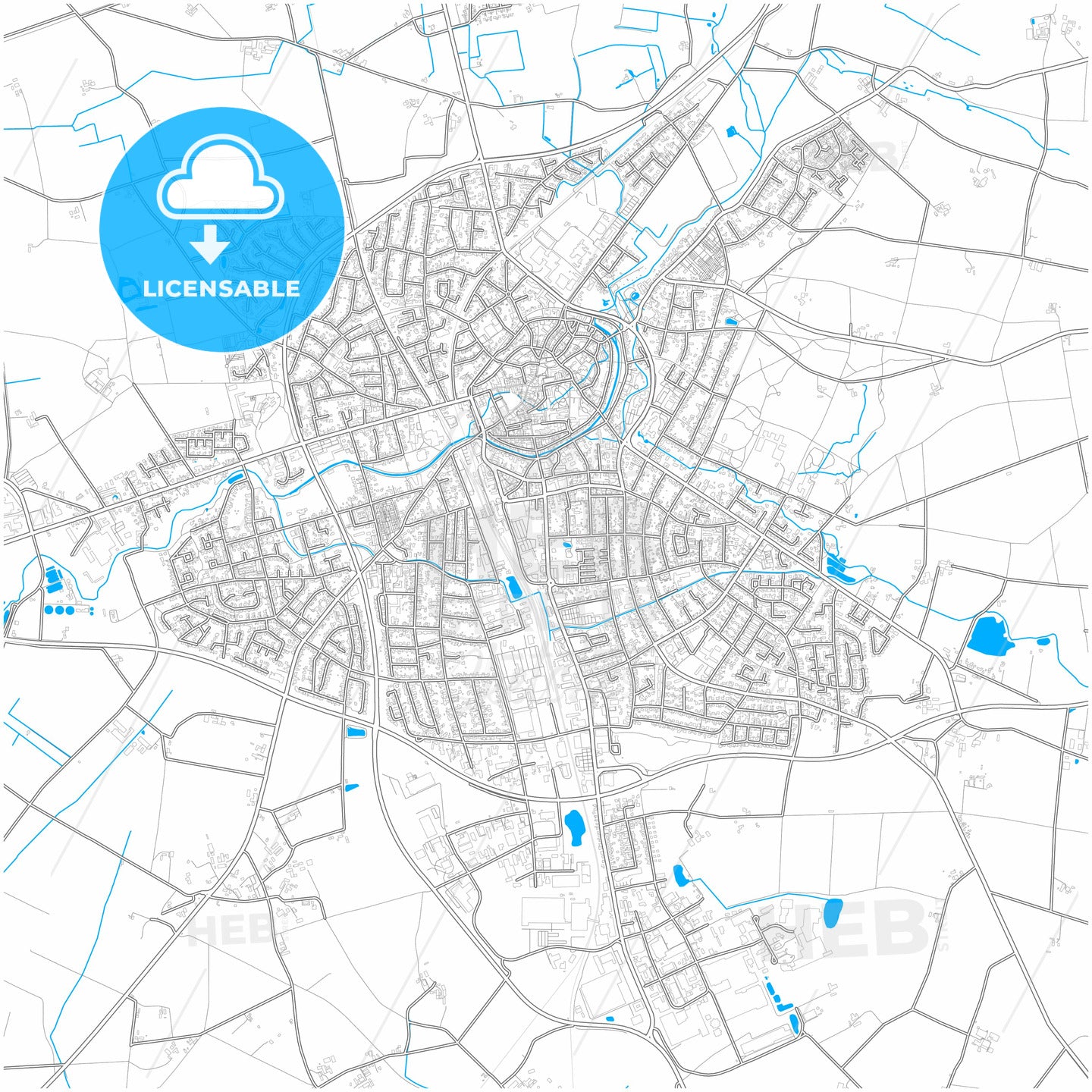 Coesfeld, North Rhine-Westphalia, Germany, city map with high quality roads.