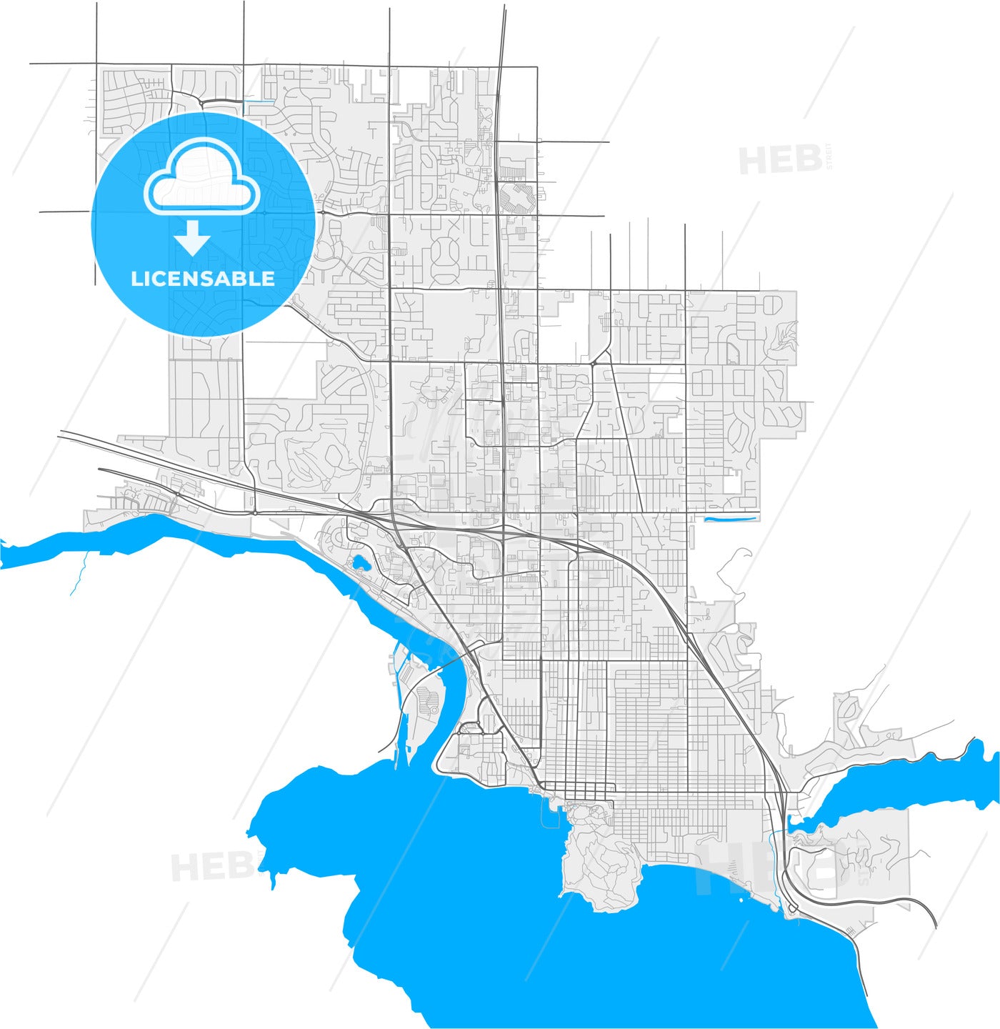 Coeur d Alene, Idaho, United States, high quality vector map