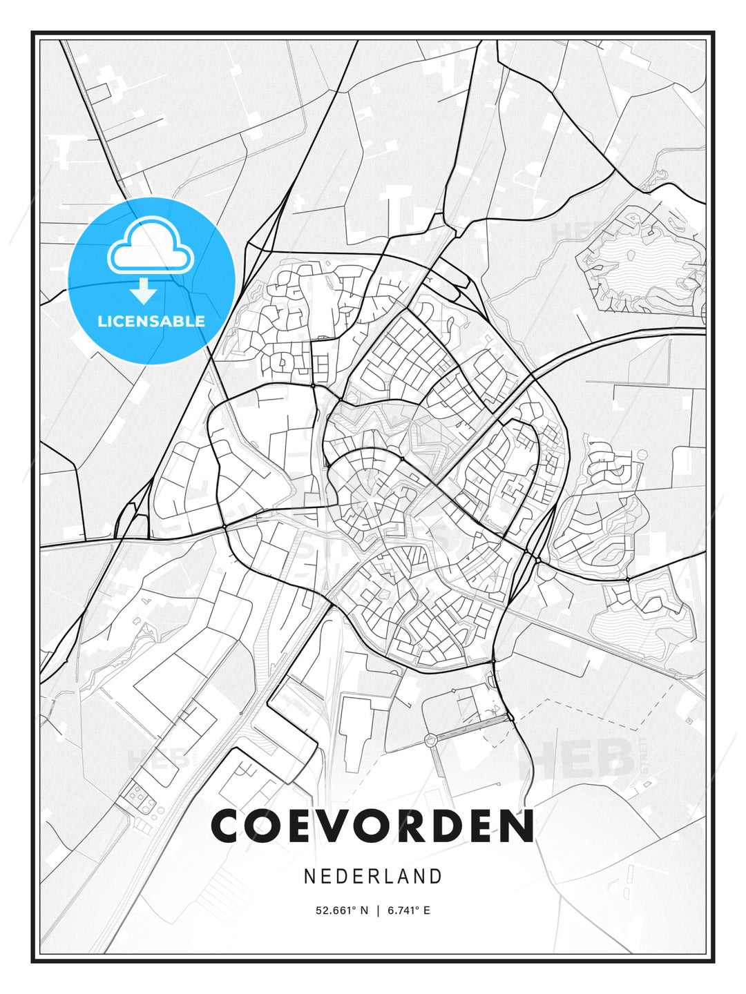 Coevorden, Netherlands, Modern Print Template in Various Formats - HEBSTREITS Sketches