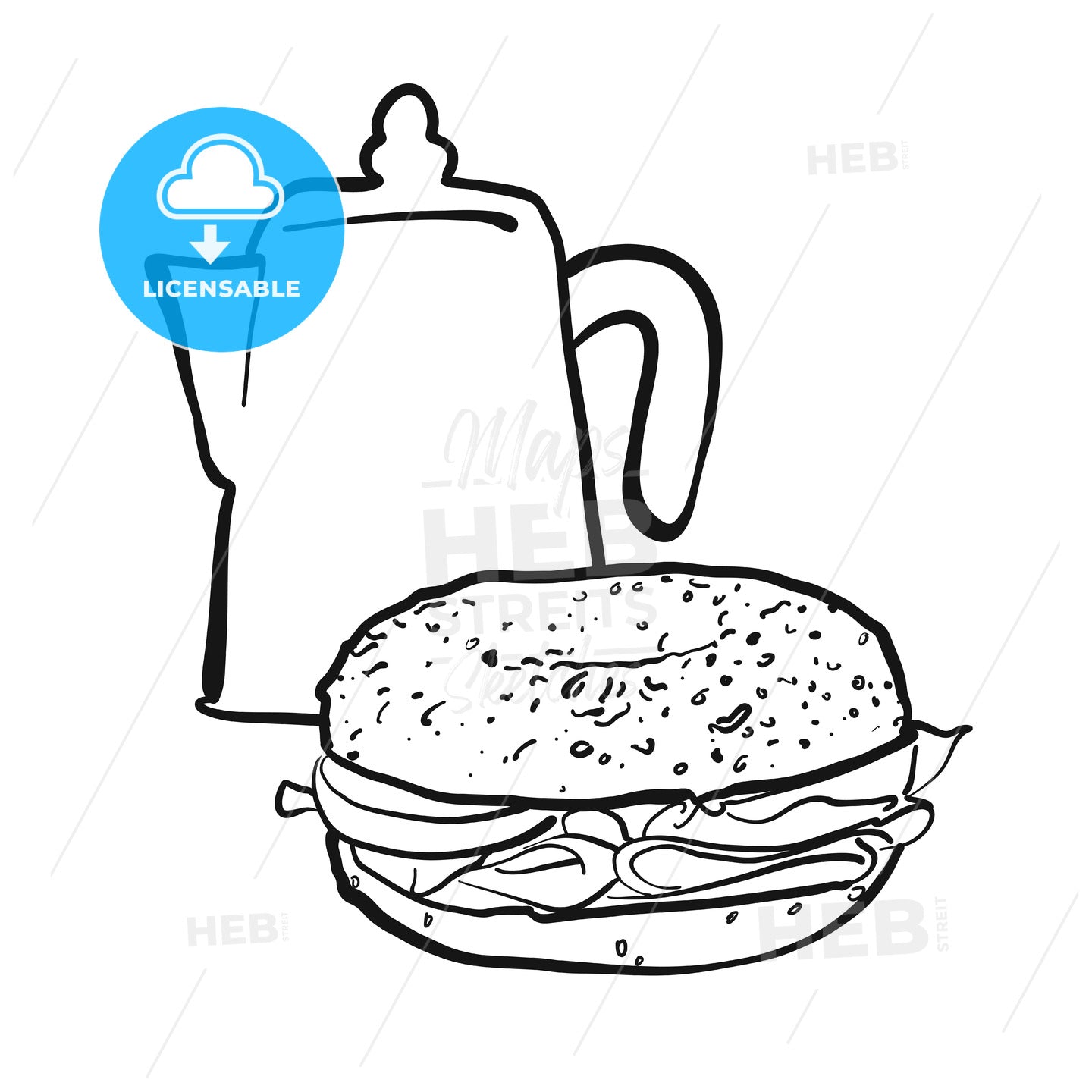 Coffee pot and bagel – instant download