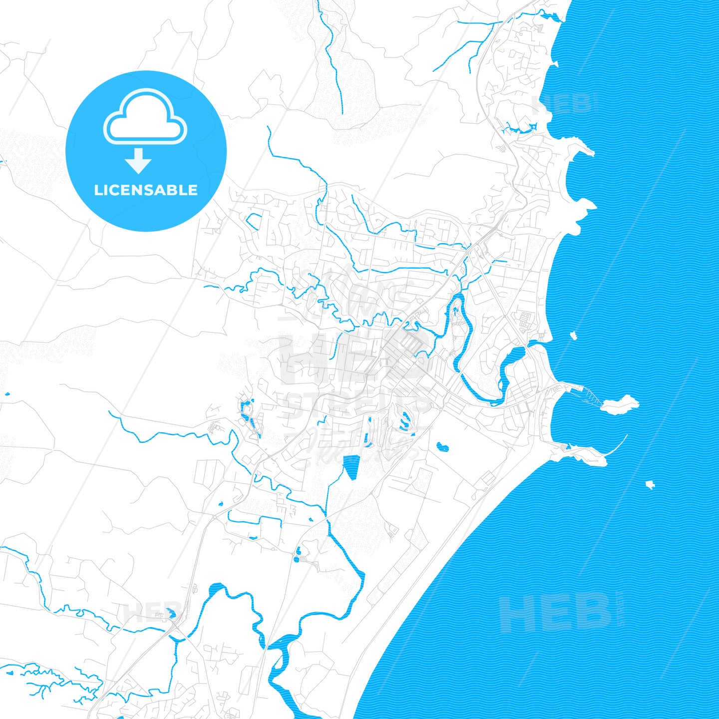 Coffs Harbour, Australia PDF vector map with water in focus