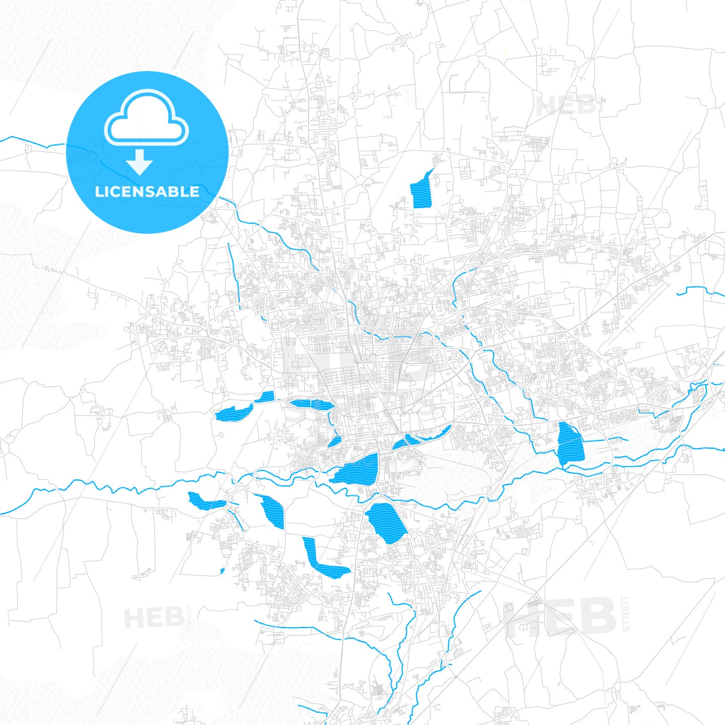 Coimbatore, India PDF vector map with water in focus