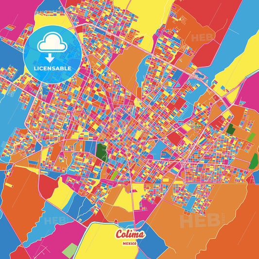 Colima, Mexico Crazy Colorful Street Map Poster Template - HEBSTREITS Sketches