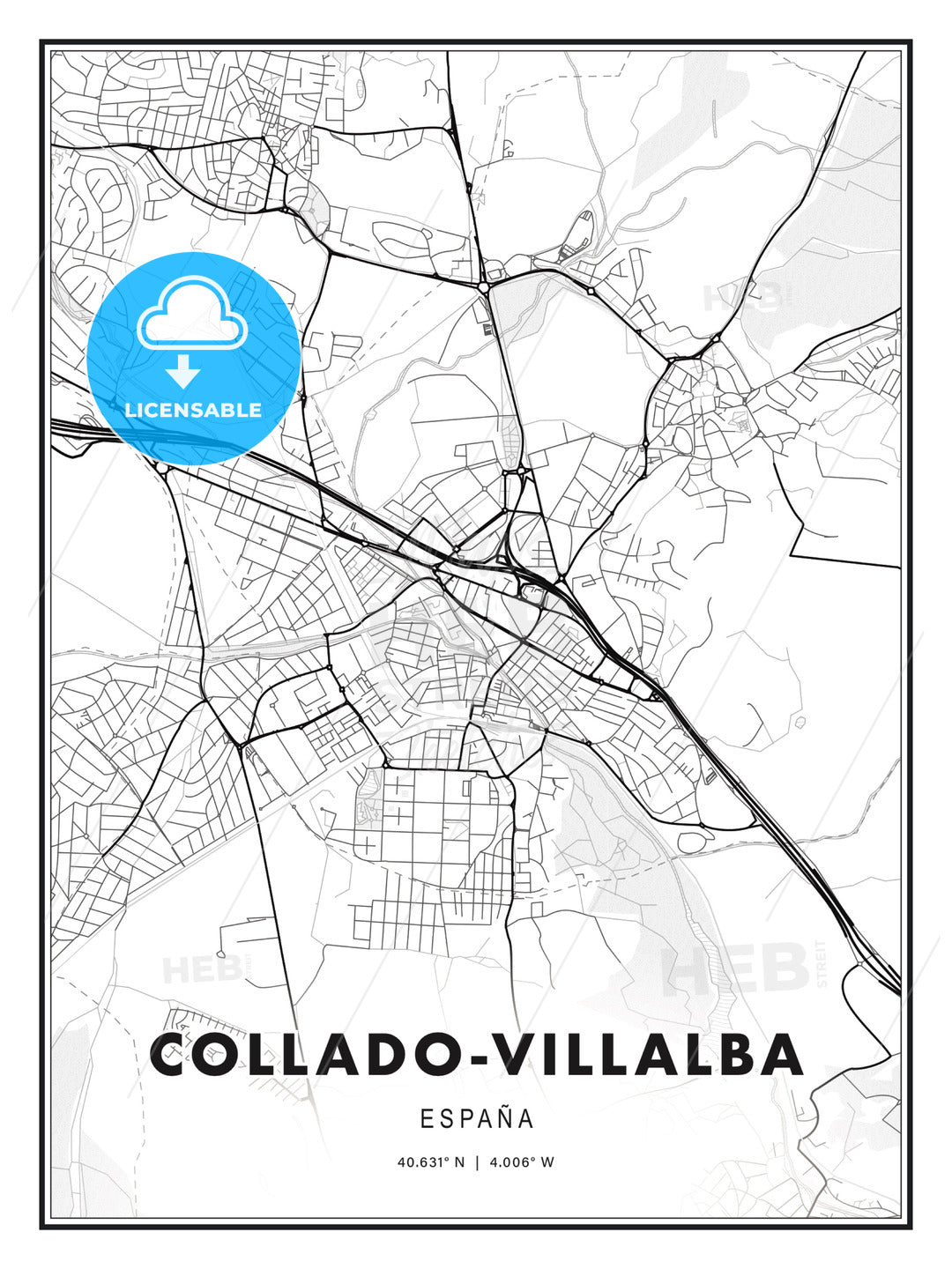 Collado-Villalba, Spain, Modern Print Template in Various Formats - HEBSTREITS Sketches