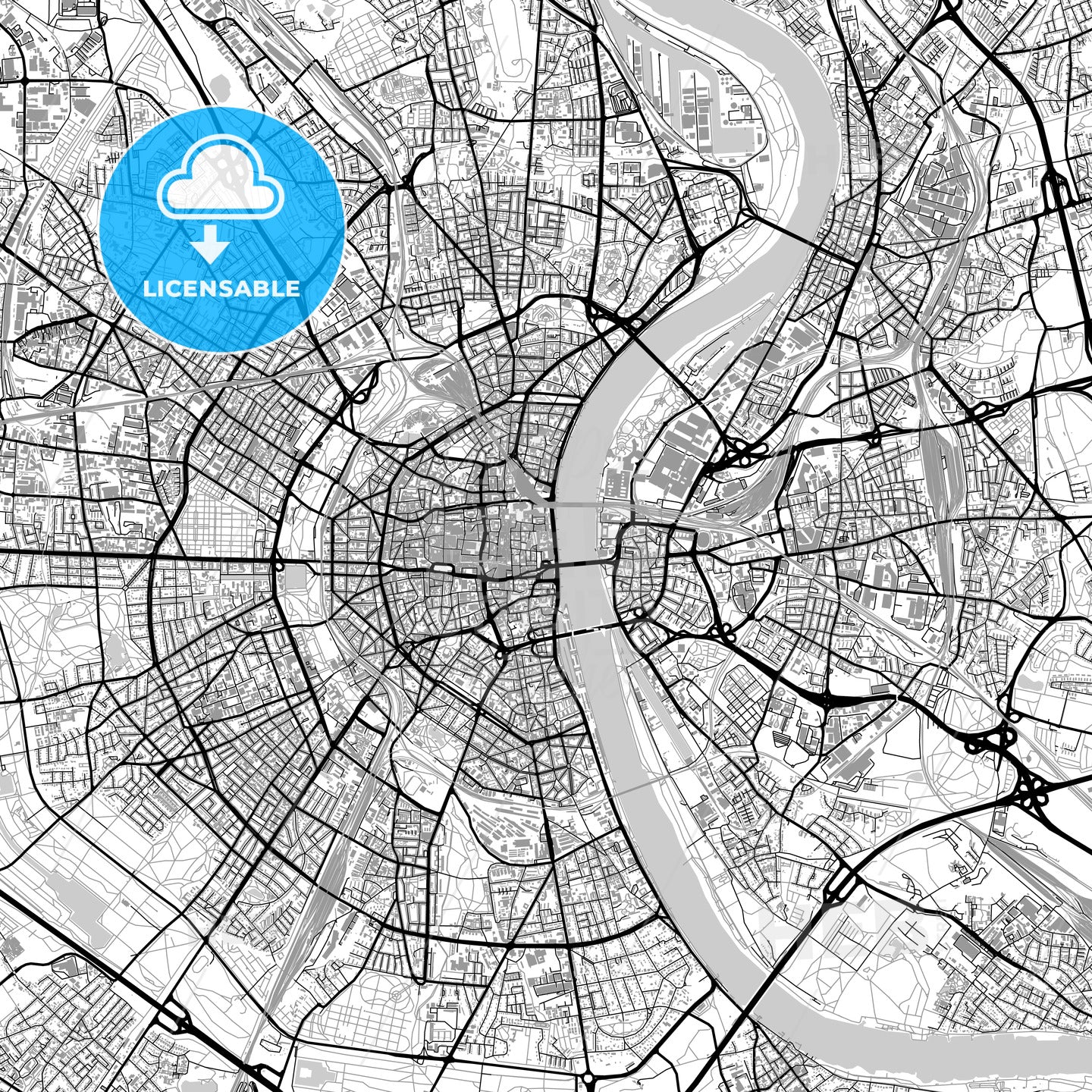 Cologne, Germany, vector map with buildings
