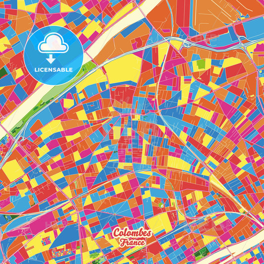 Colombes, France Crazy Colorful Street Map Poster Template - HEBSTREITS Sketches