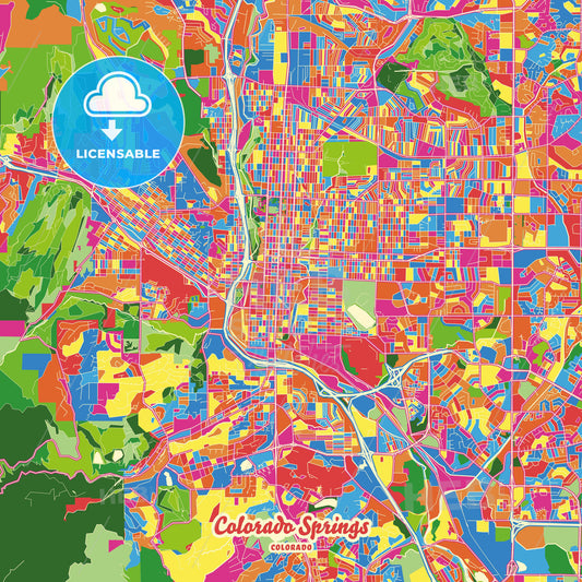 Colorado Springs, United States Crazy Colorful Street Map Poster Template - HEBSTREITS Sketches