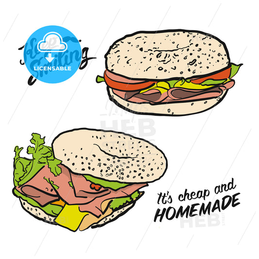 Colored Bagel Sandwich with handdrawn Type – instant download