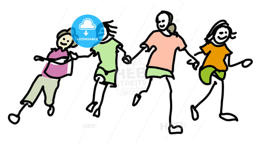 Colored Doodle Kids running together – instant download