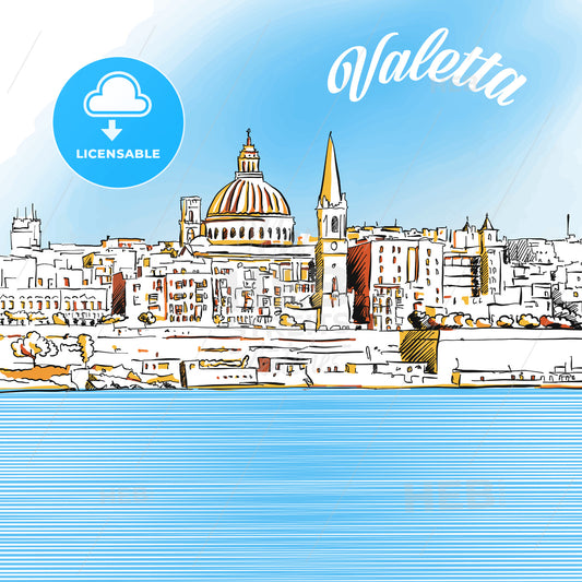 Colored Sketch of Valetta, Malta – instant download