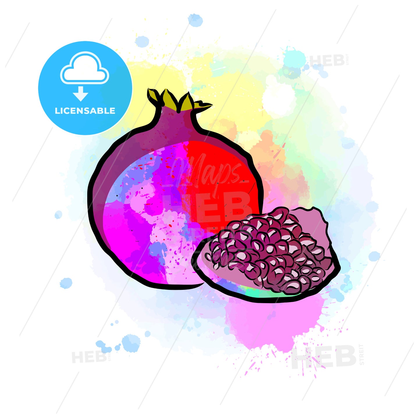 Colored drawing of pomegranate – instant download