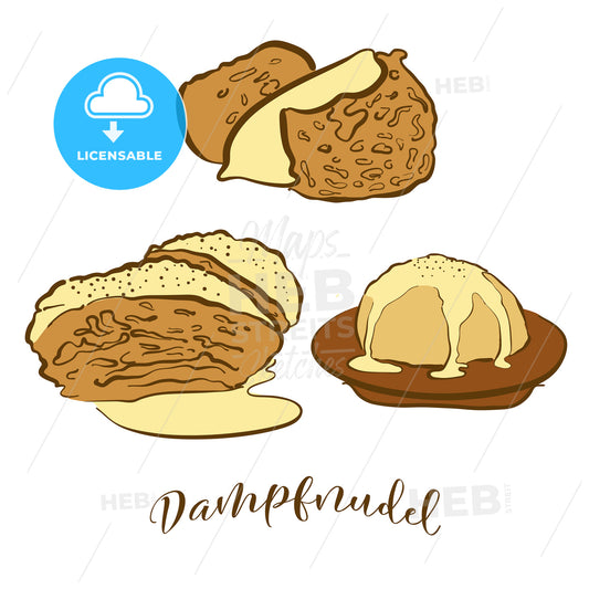 Colored sketches of Dampfnudel bread – instant download