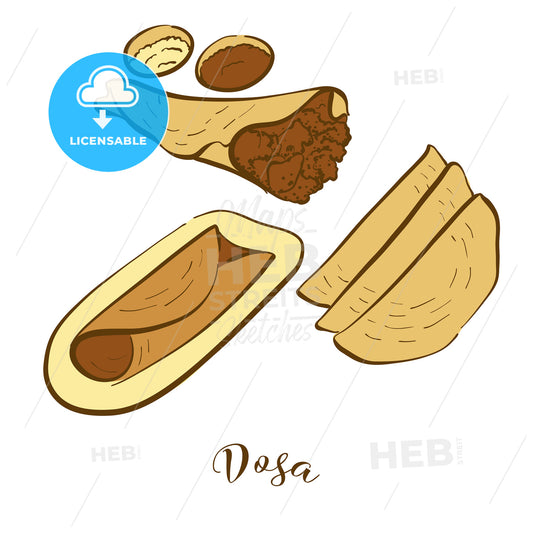 Colored sketches of Dosa bread – instant download