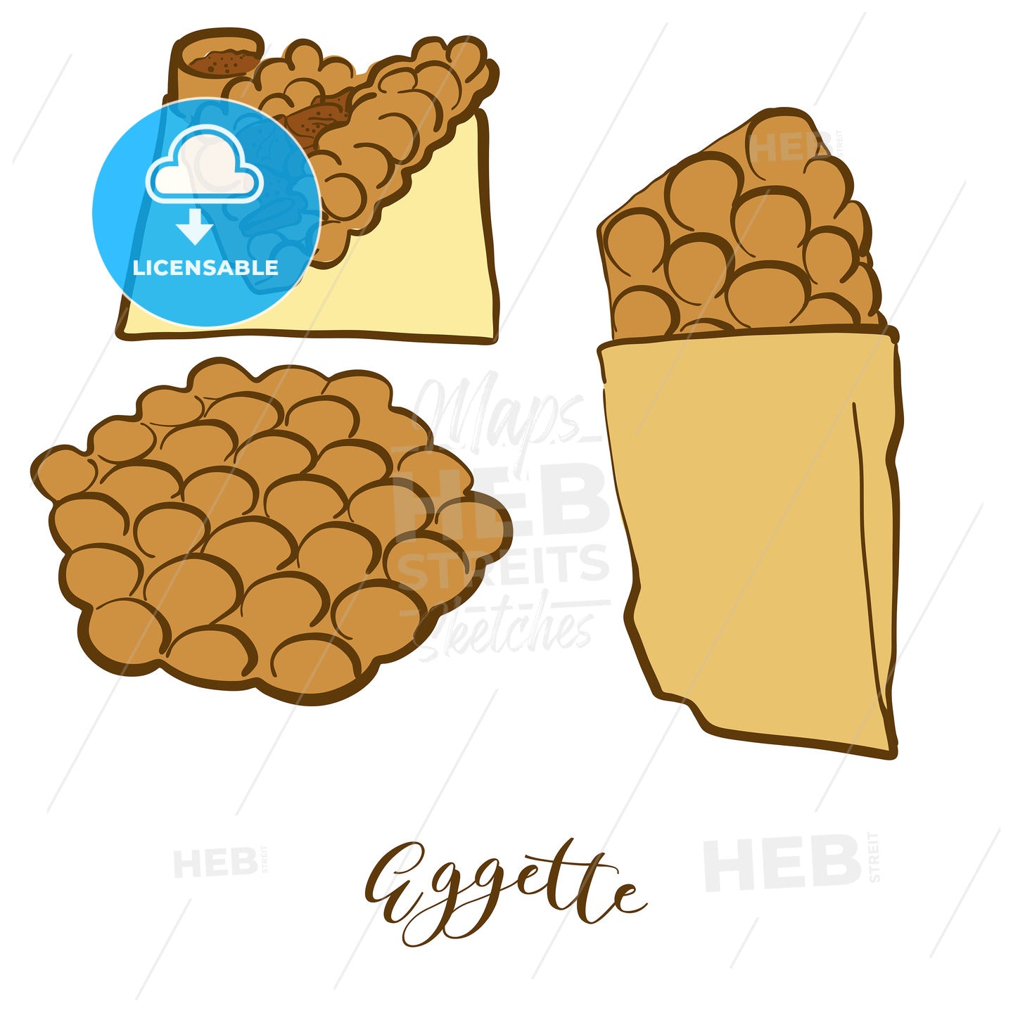 Colored sketches of Eggette bread – instant download