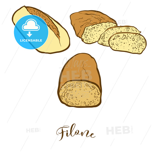 Colored sketches of Filone bread – instant download
