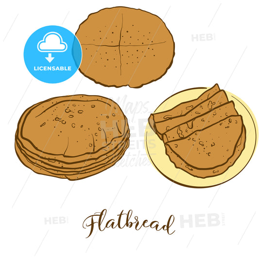 Colored sketches of Flatbread bread – instant download