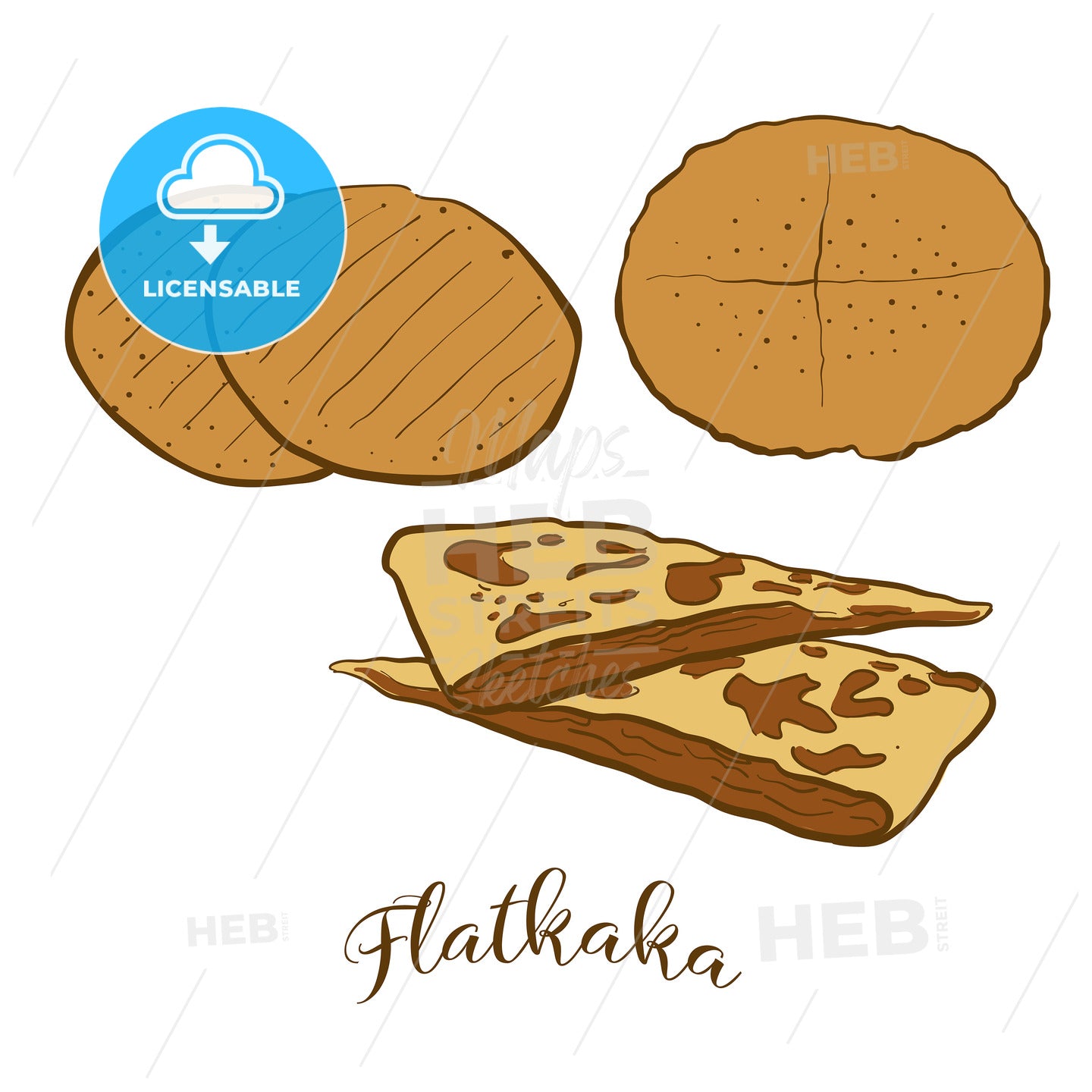 Colored sketches of Flatkaka bread – instant download