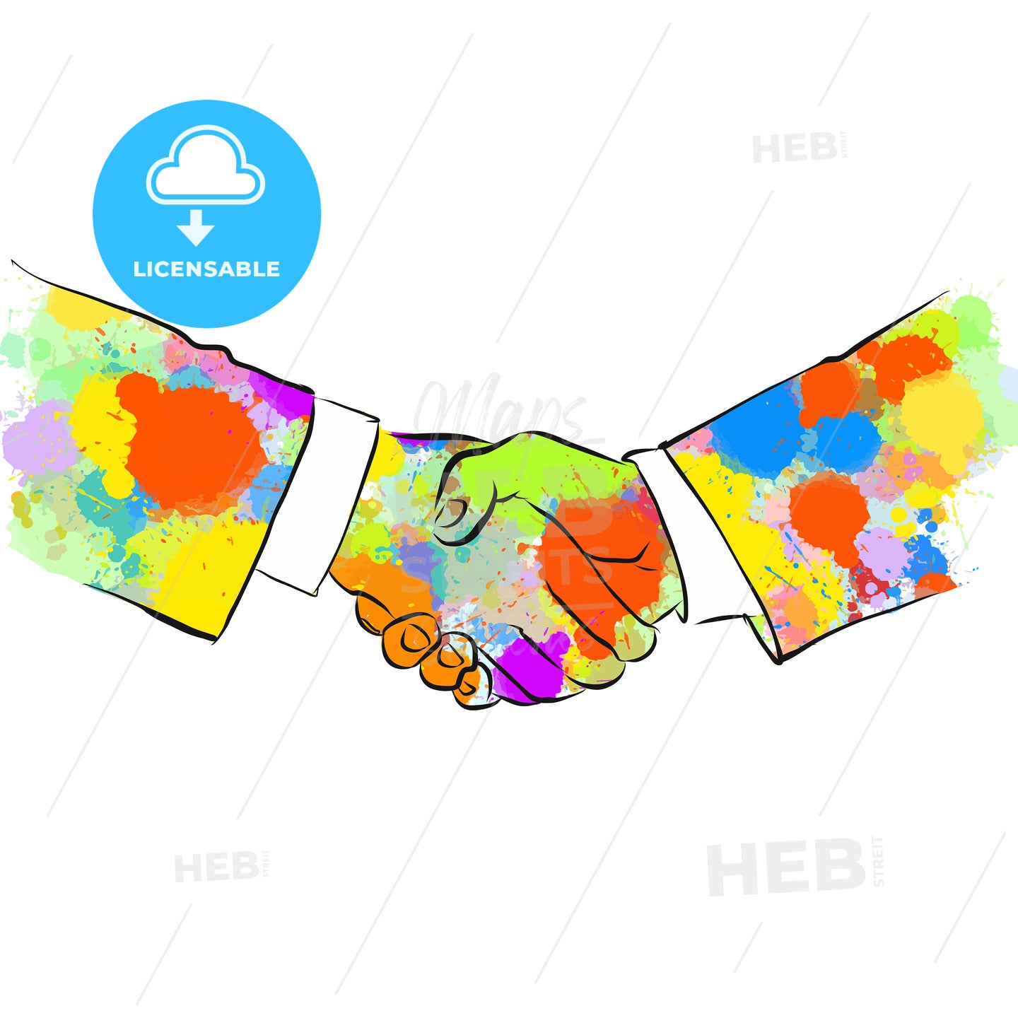 Colorful Business Handshake Sketch – instant download