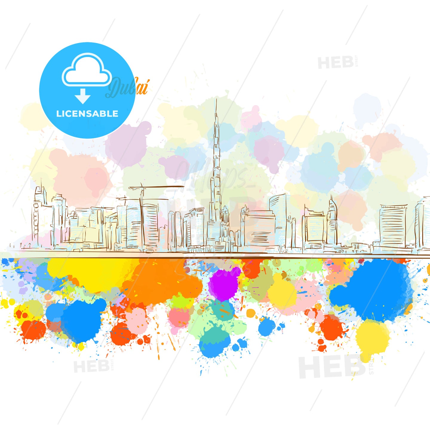 Colorful Dubai City Skyline – instant download
